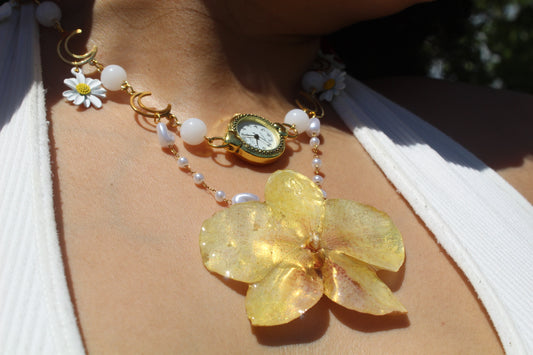 Orchid clock fancy necklace