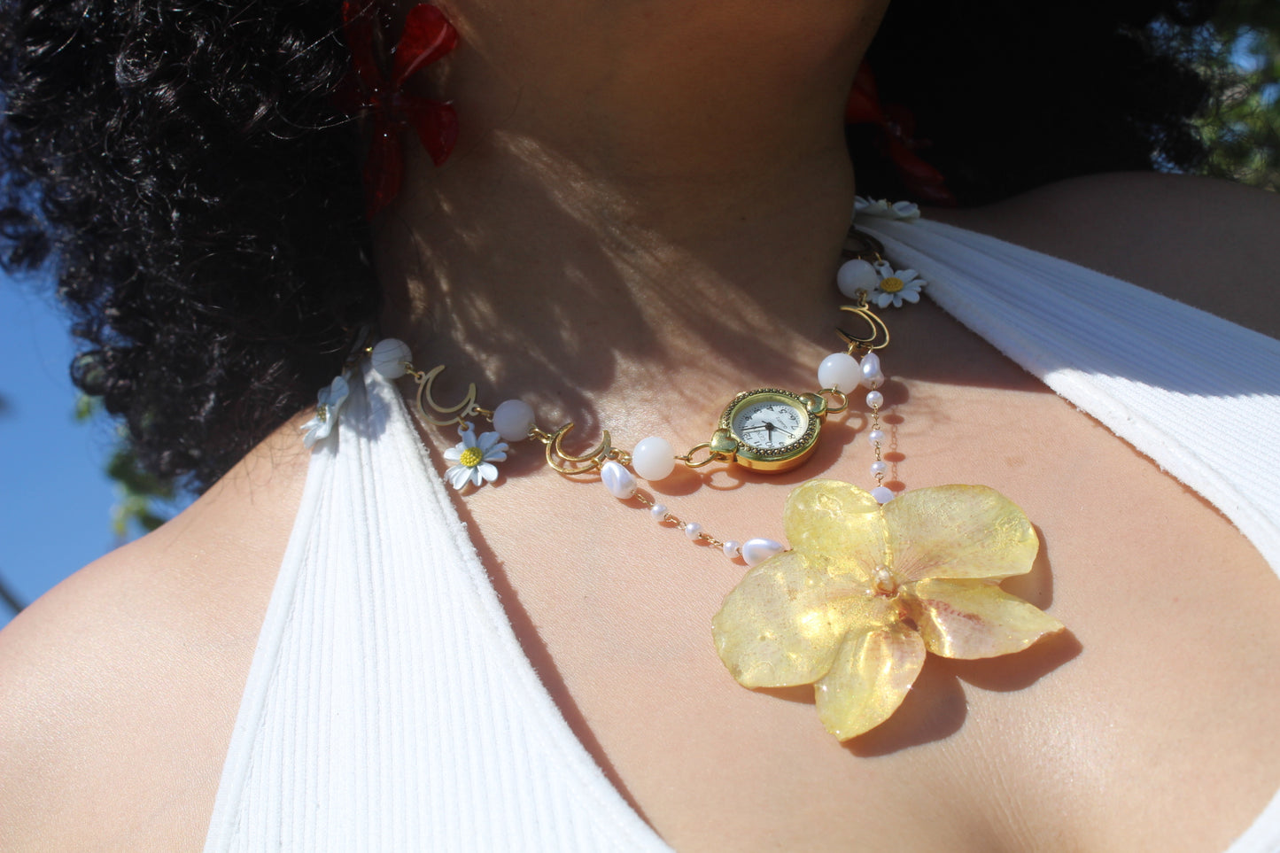 Orchid clock fancy necklace