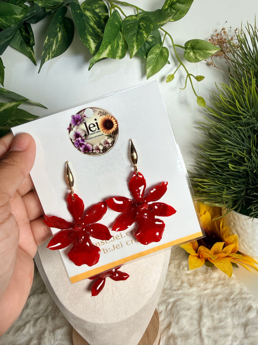 Red orchid set (aretes + cadena)