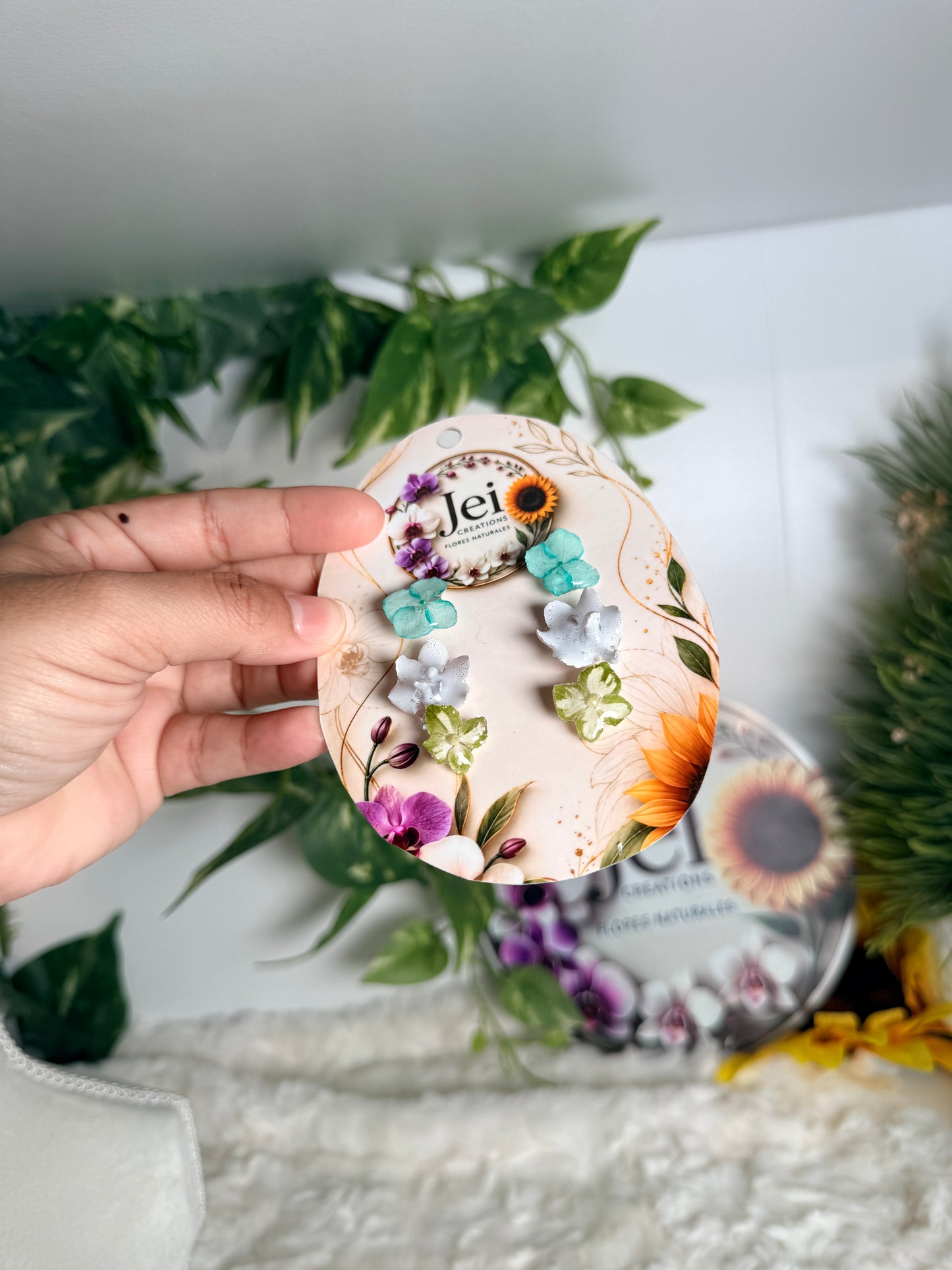 Trio of Natural Flower mini Stud Earrings