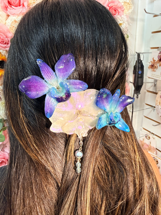 Blue Orchid Garden Hair Clip