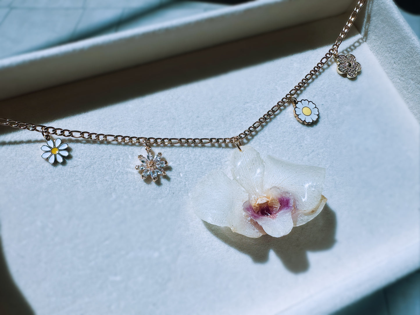 White Orchid Charm necklace