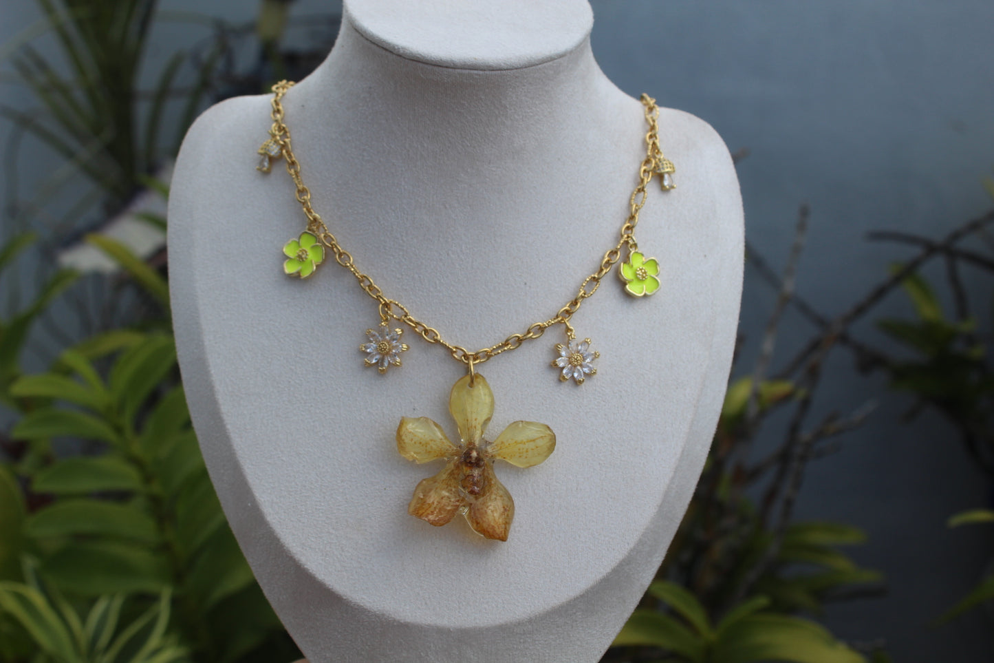 Yellow Orchid Charm necklace