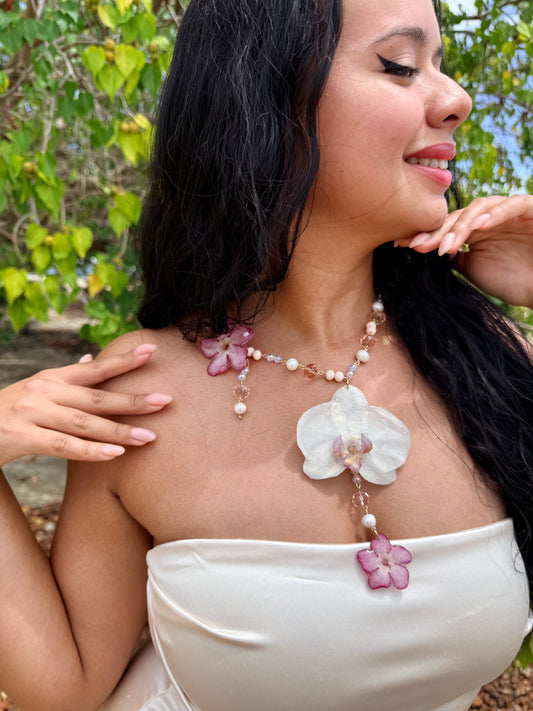 Phalaenopsis & Desert Rose Drop Necklace