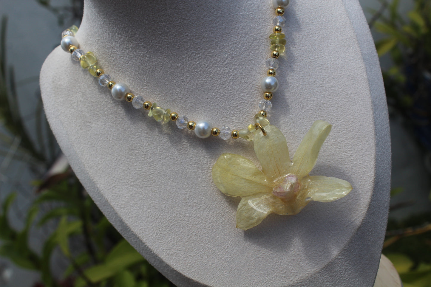 Yellow Dendrobium Fairy necklace