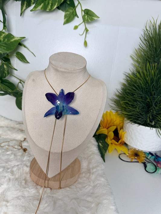 Blue Dendrobium Lariat Necklace