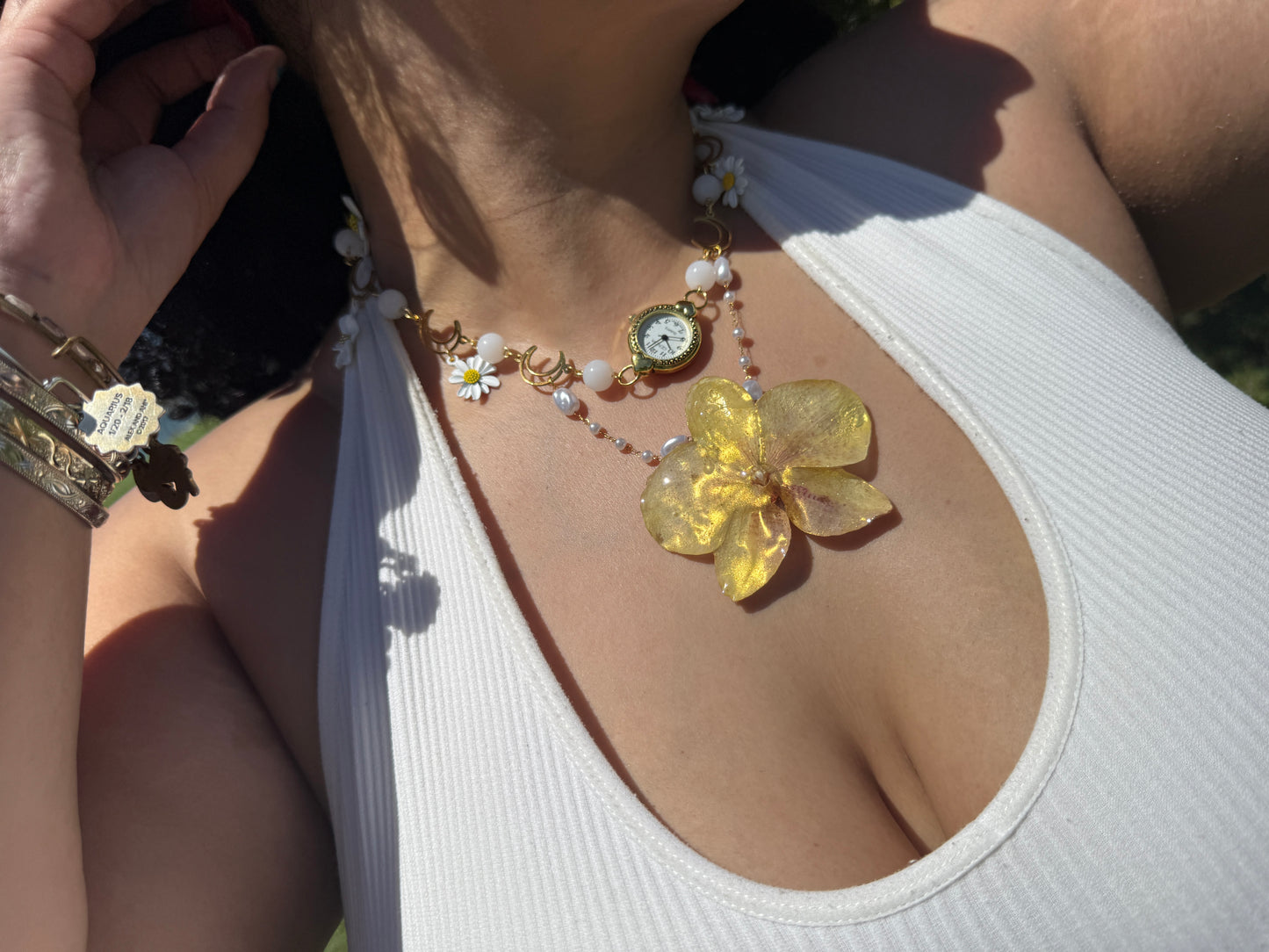 Orchid clock fancy necklace
