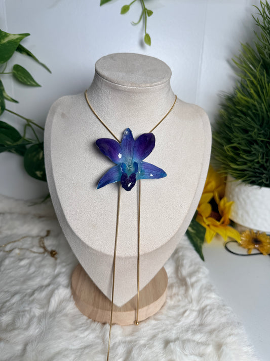 Blue Dendrobium Lariat Necklace