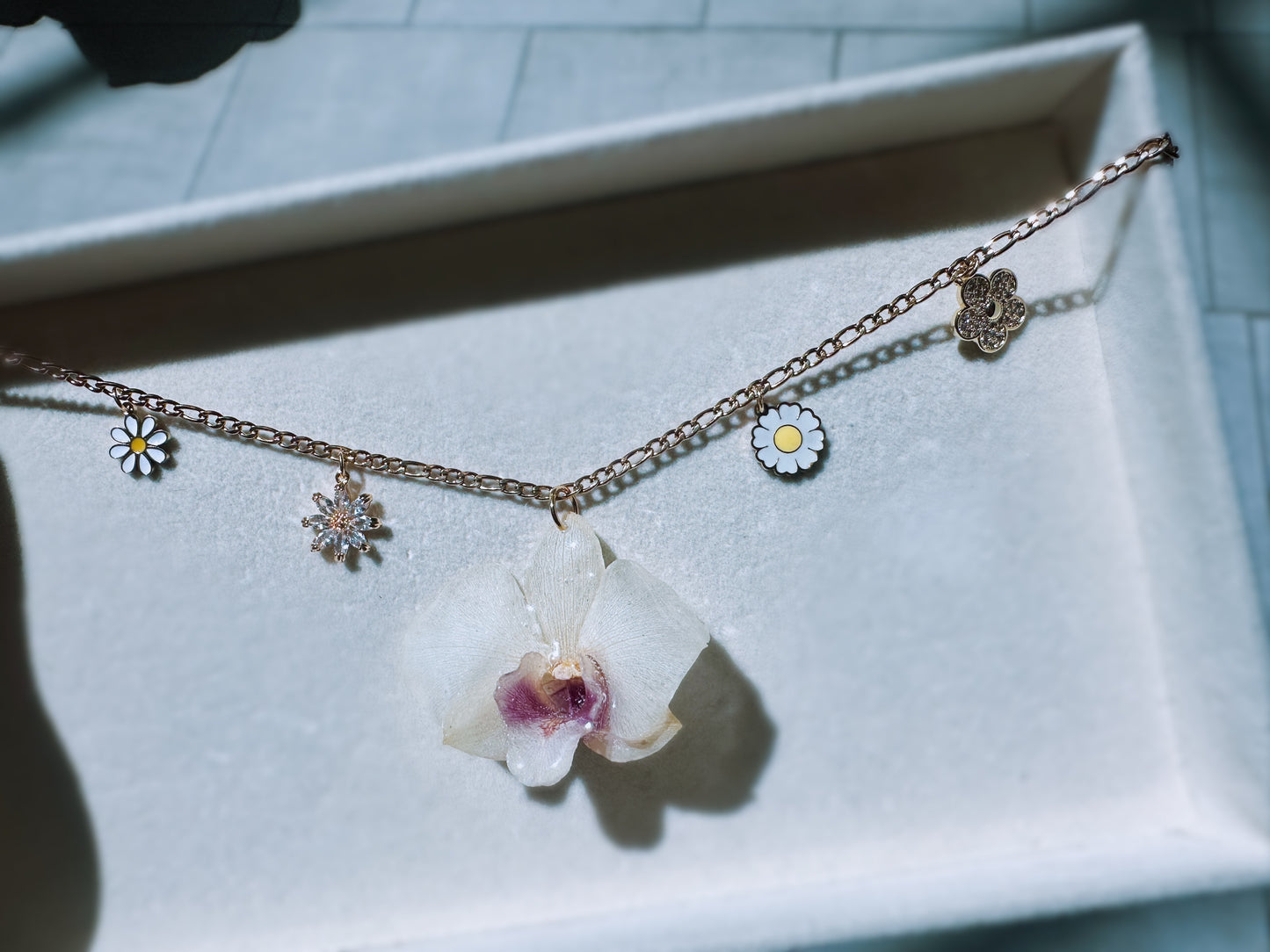 White Orchid Charm necklace