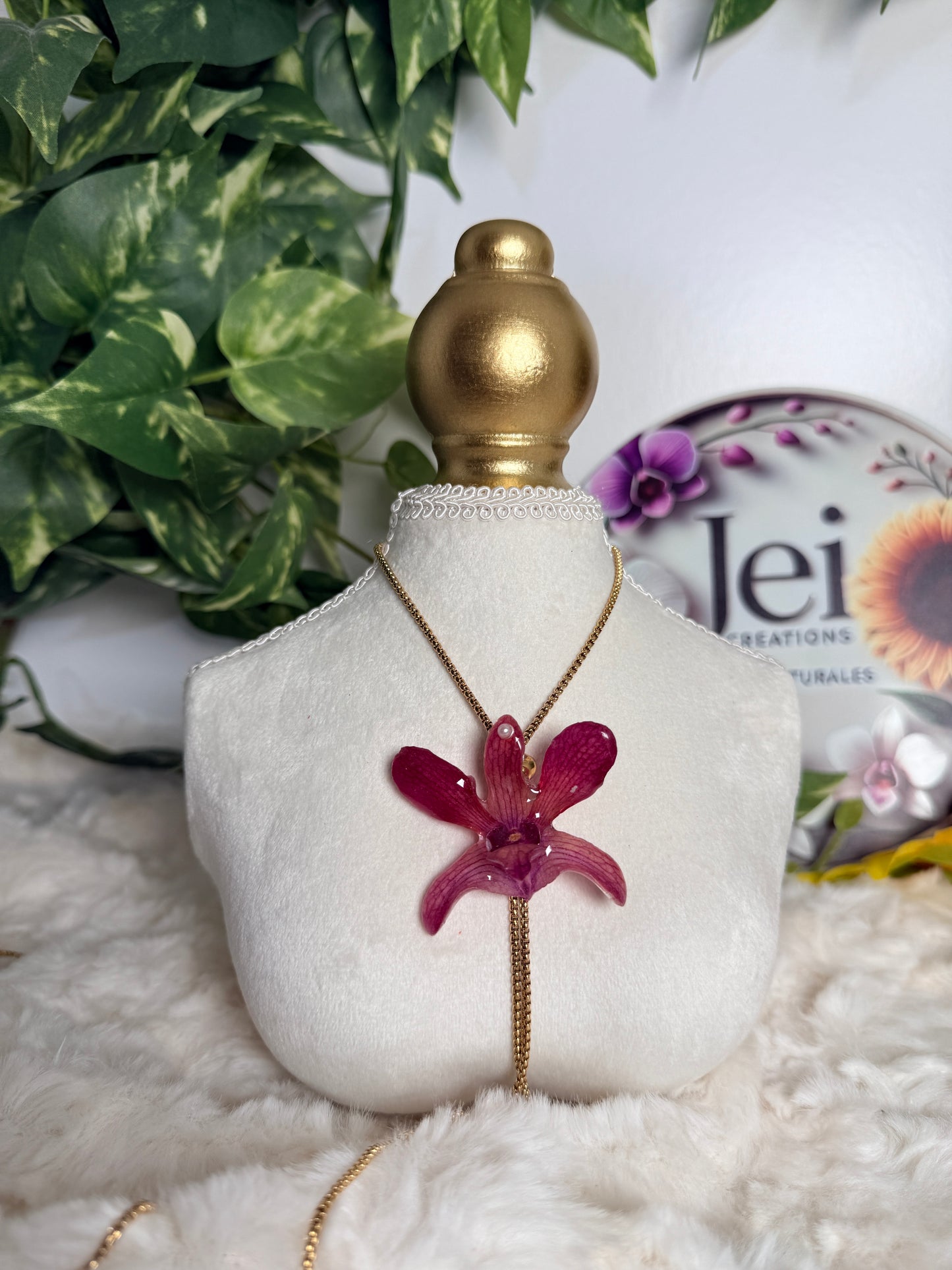 Crimson Orchid Lariat Necklace