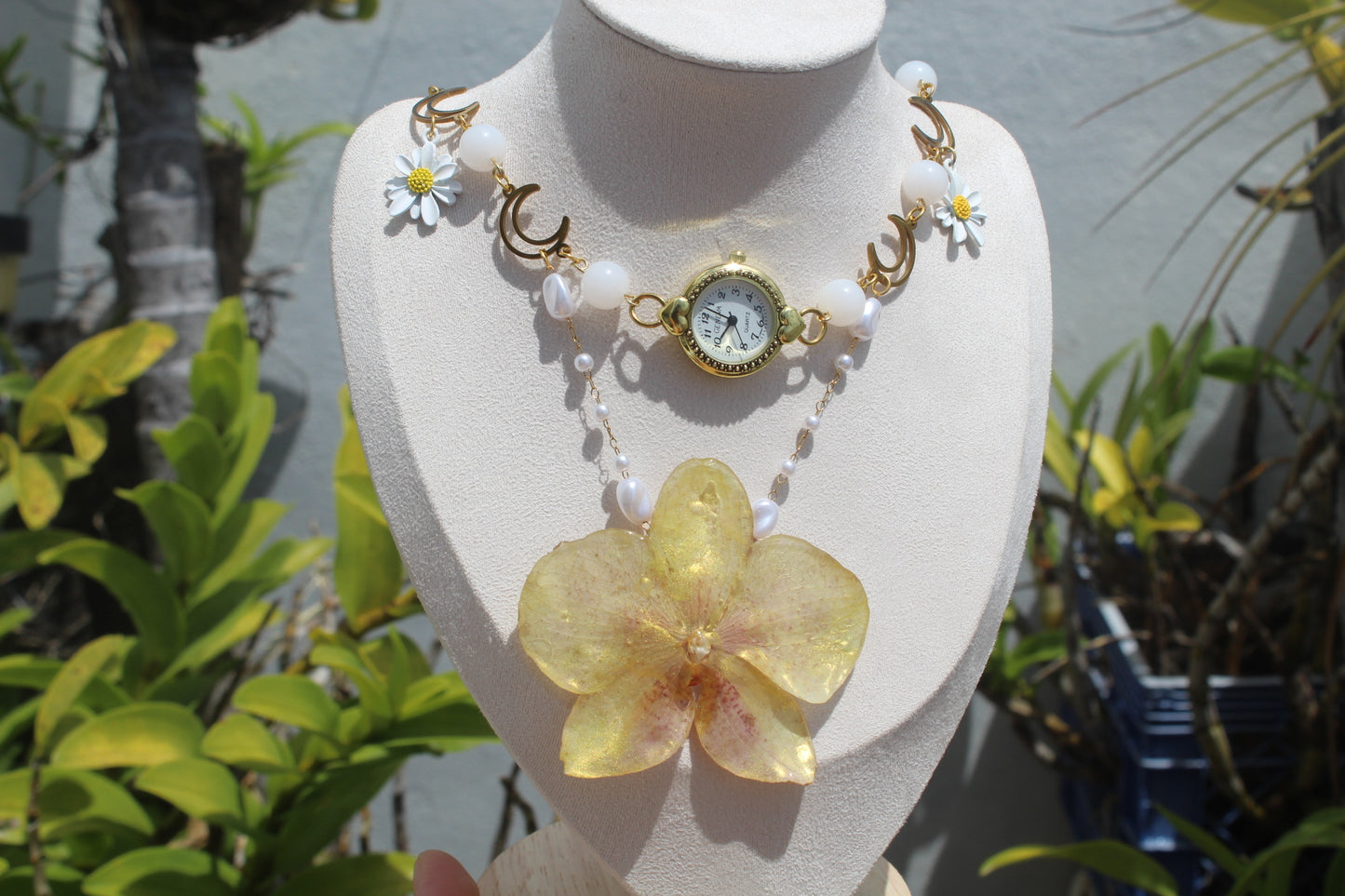 Orchid clock fancy necklace