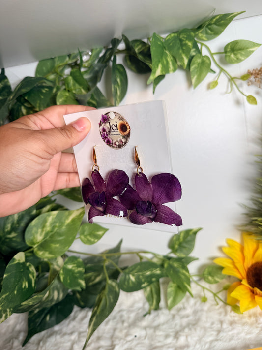 Deep Purple Orchid Statement Earrings