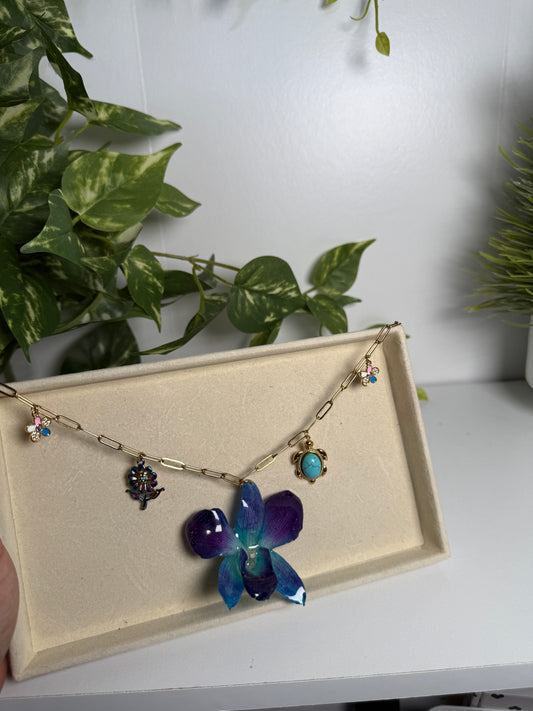Blue Orchid Charm necklace