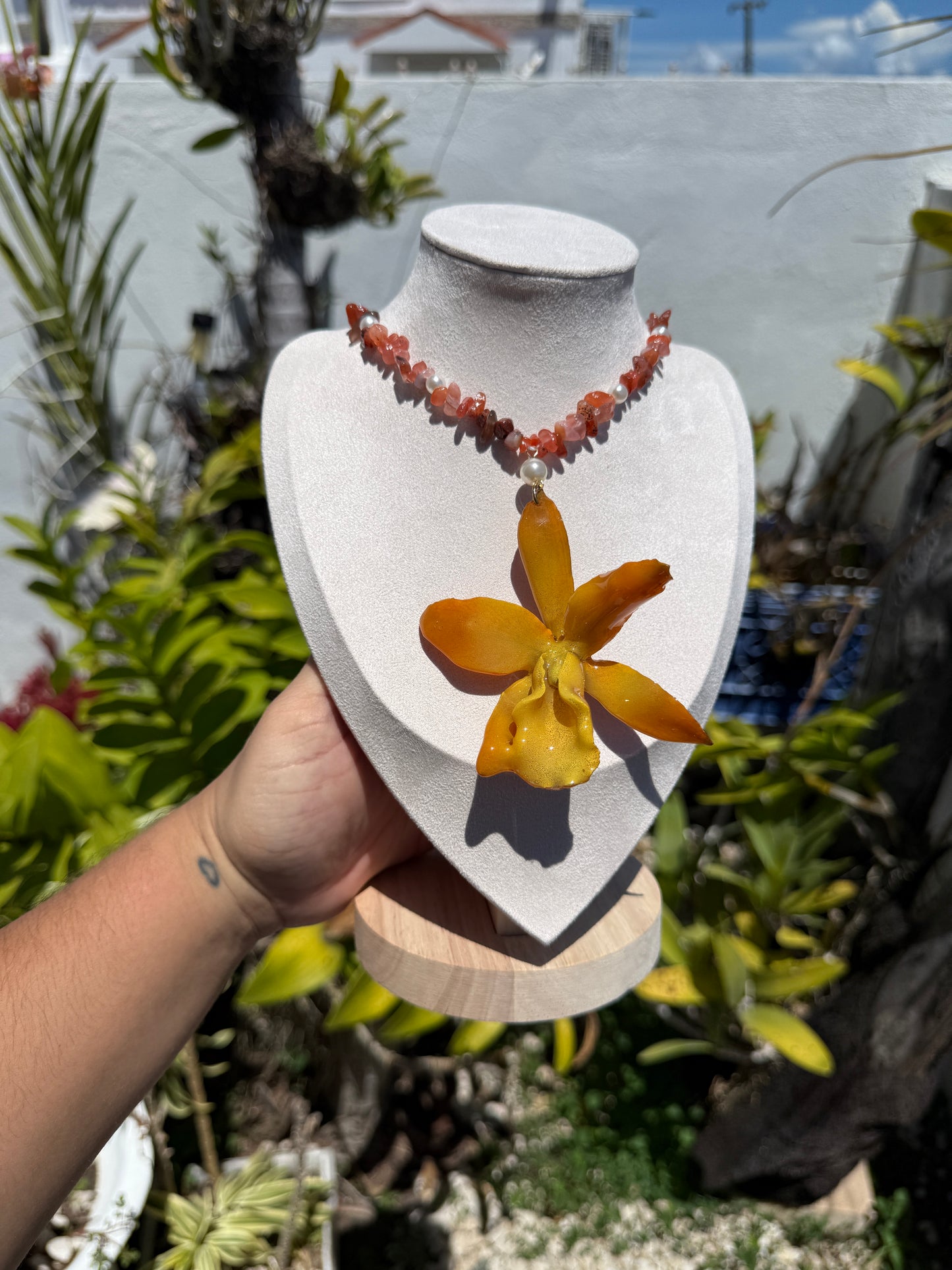 Orange Cattleya necklace