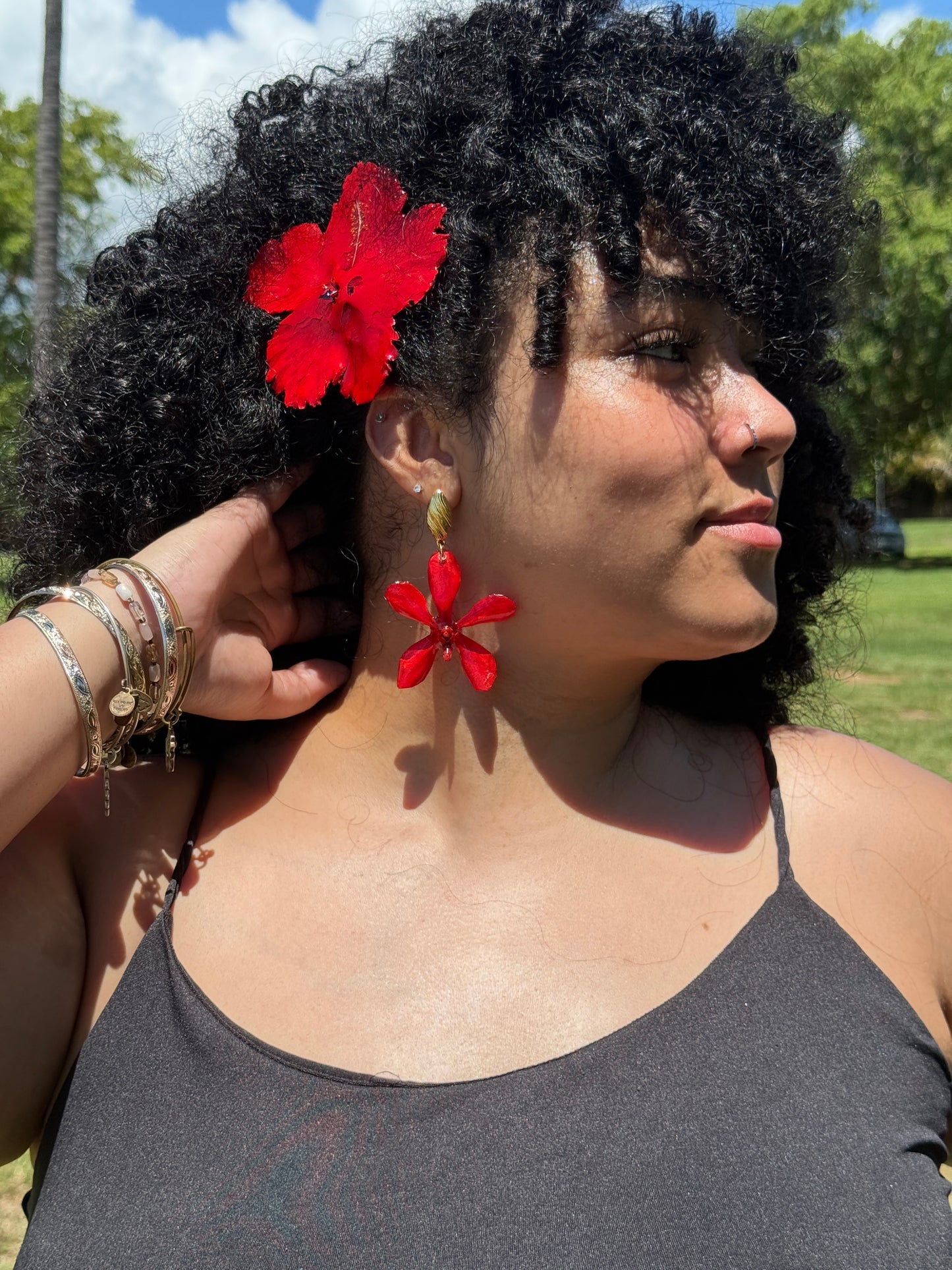 Red Orchid earings
