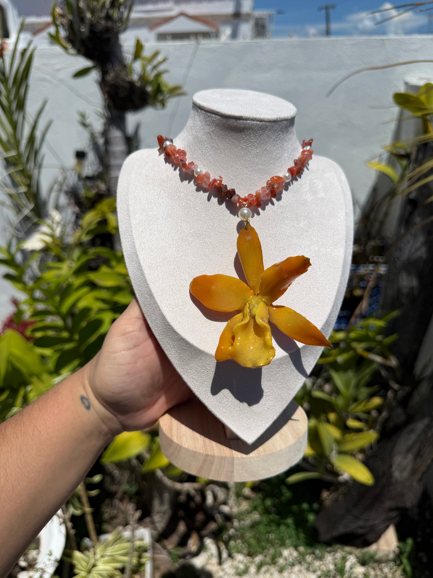 Orange Cattleya necklace