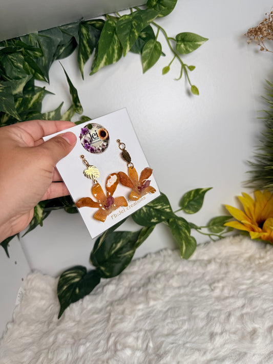 Golden Forest Orchid Earrings