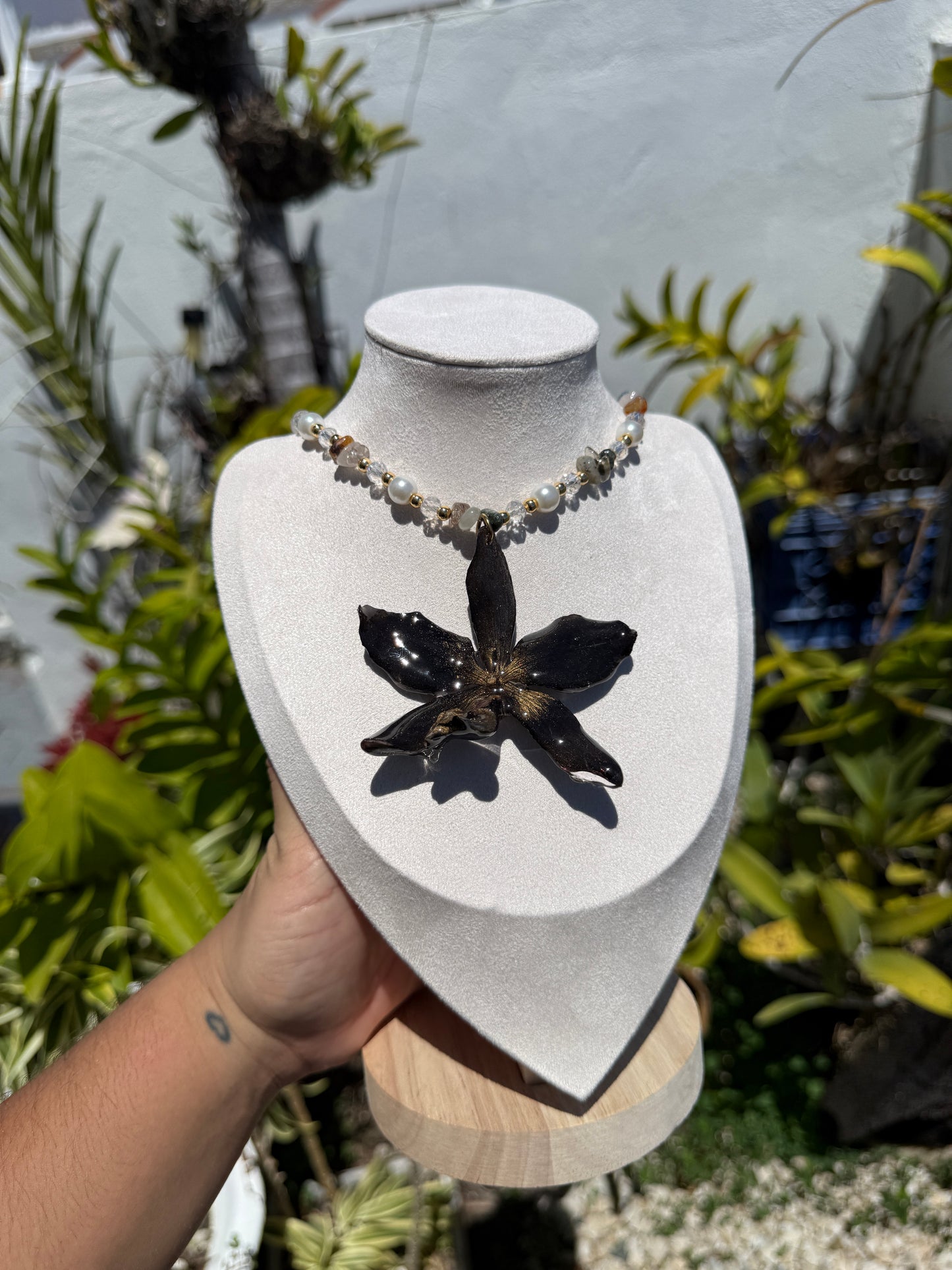Black Cattleya Orchid Fairy necklace