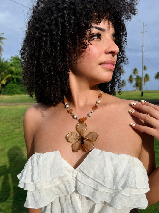 Golden Vanda fairy necklace
