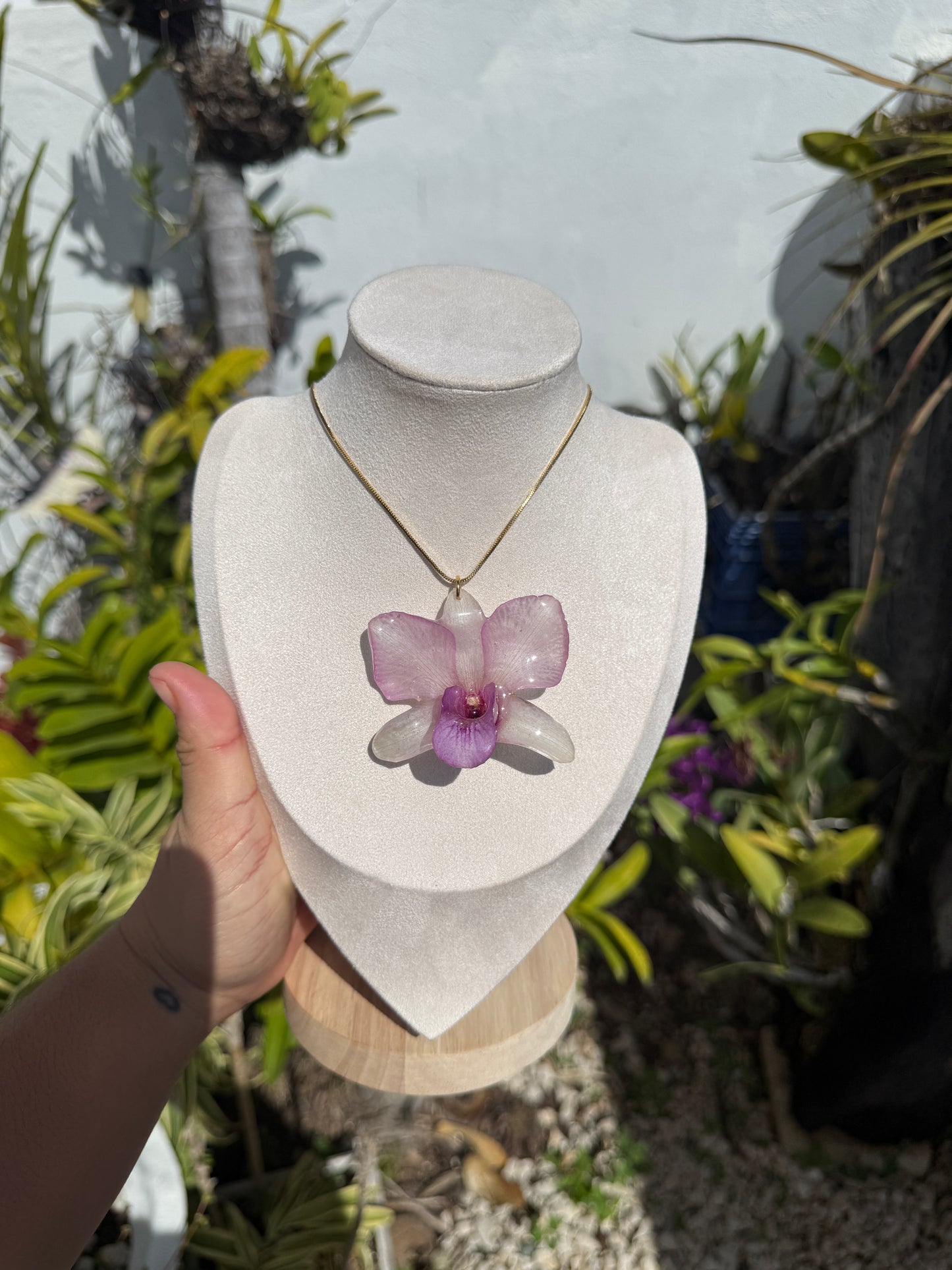 Purple/white Dendrobium Orchid necklace