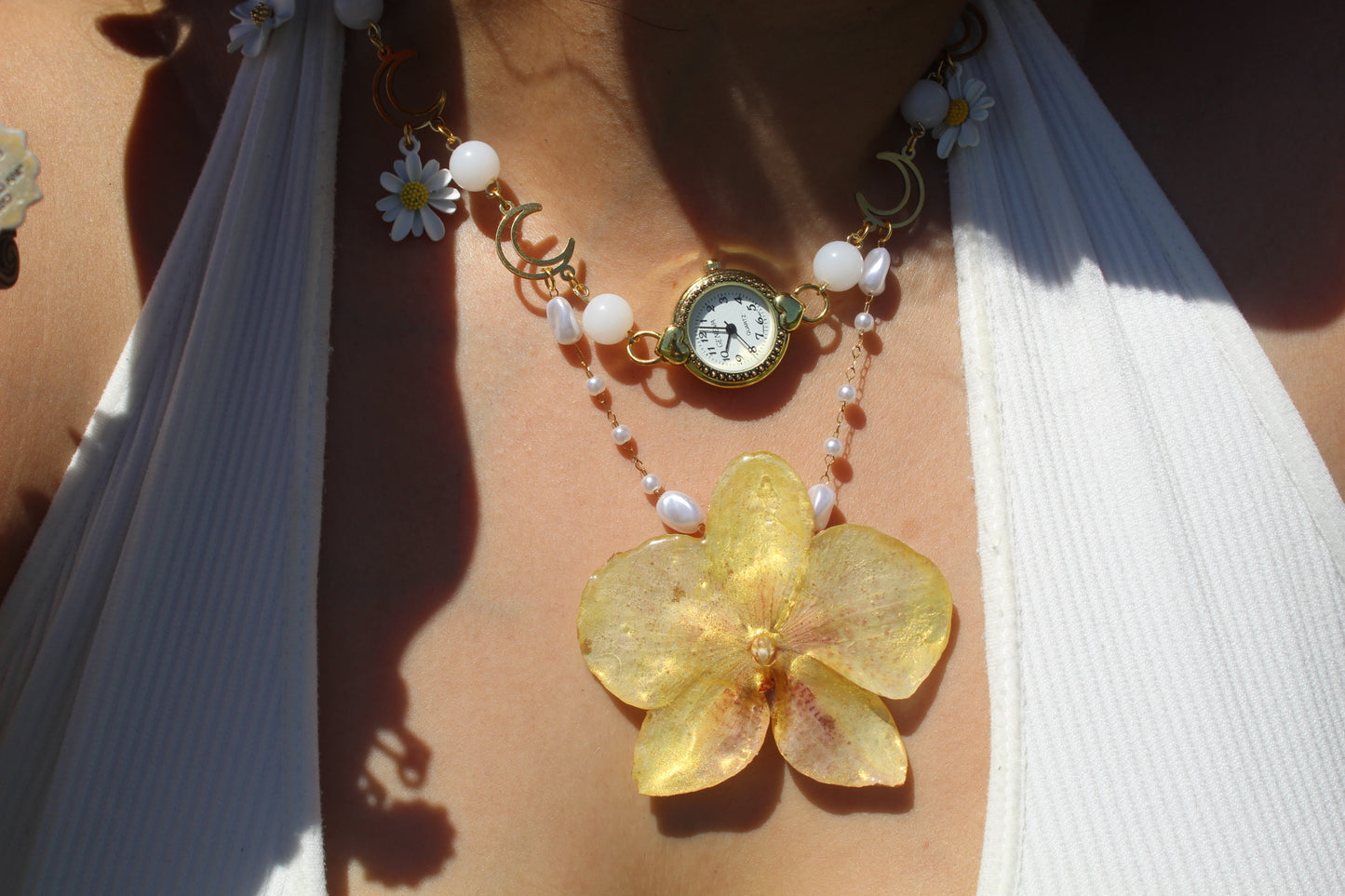 Orchid clock fancy necklace