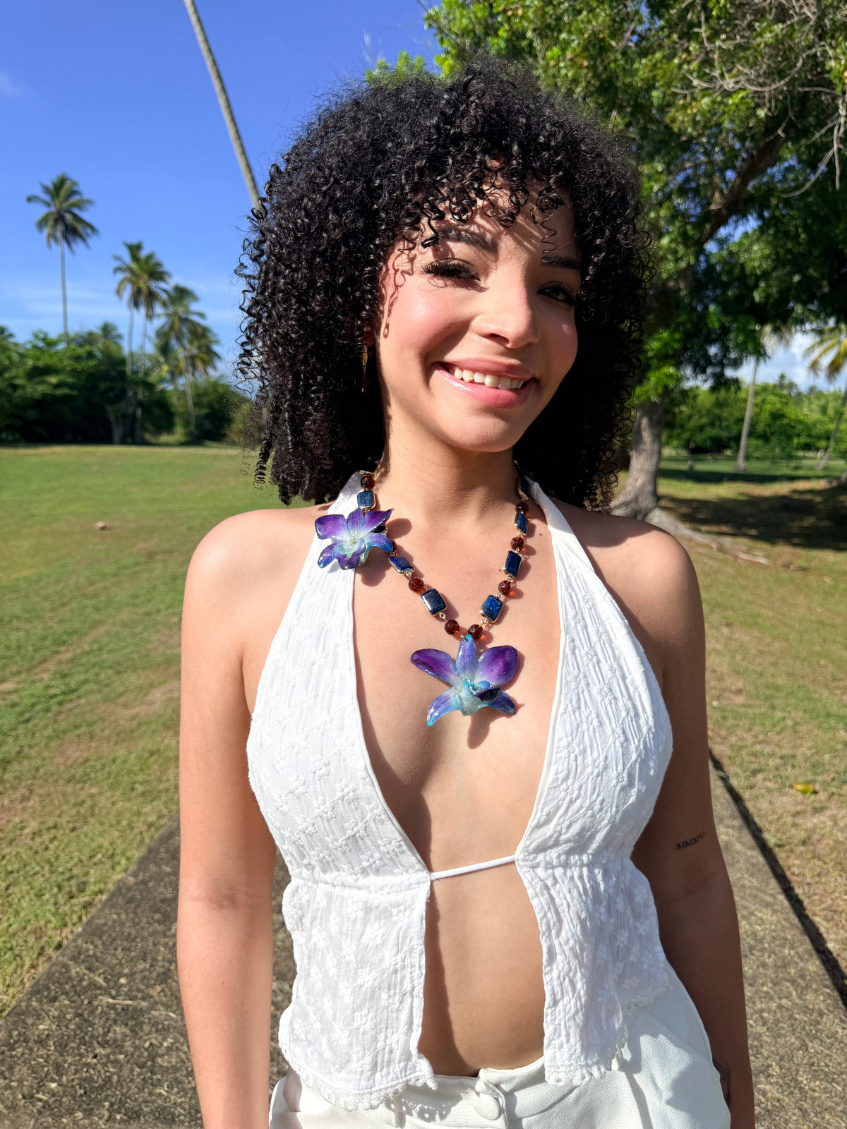 Lapis Orchid Statement Necklace