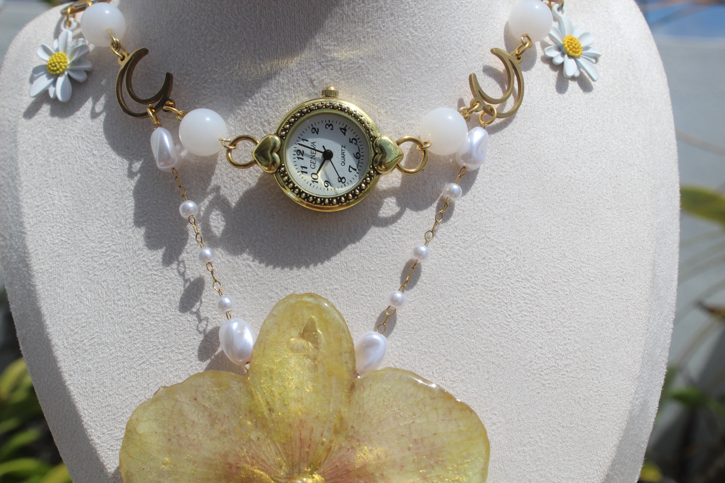 Orchid clock fancy necklace