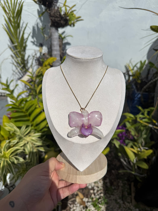 Purple/white Dendrobium Orchid necklace