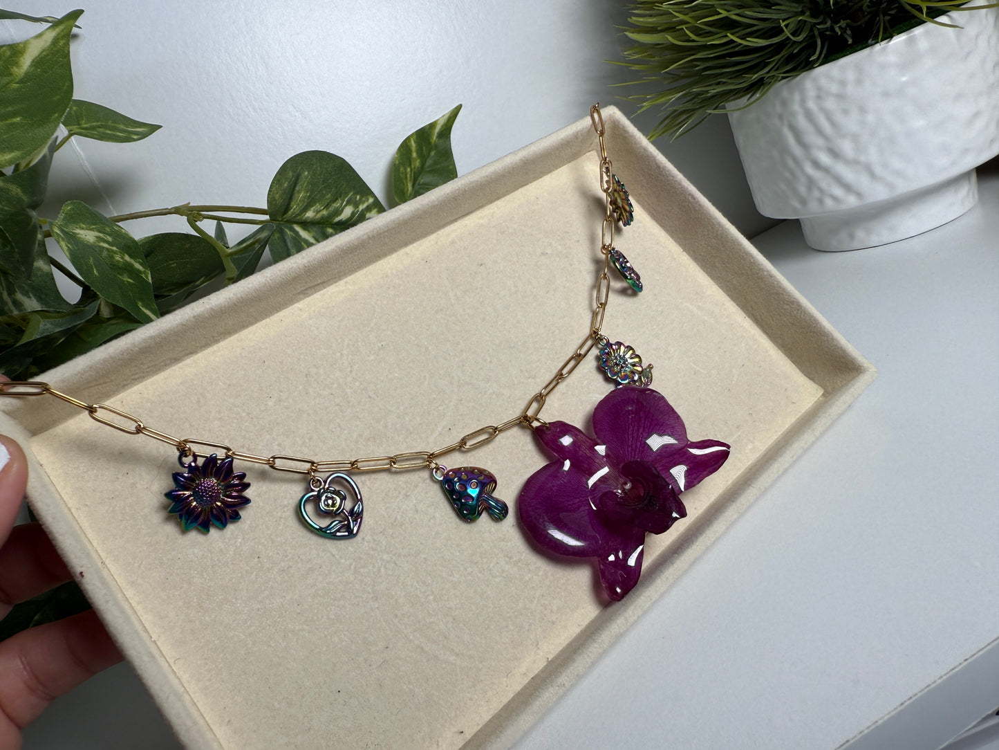 Dendrobium Orchid Charm necklace
