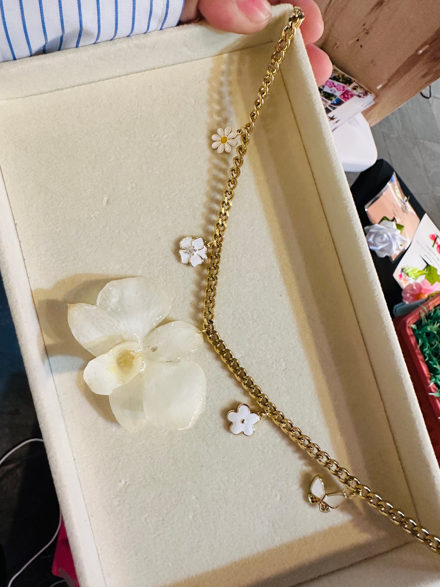 White Orchid charm necklace