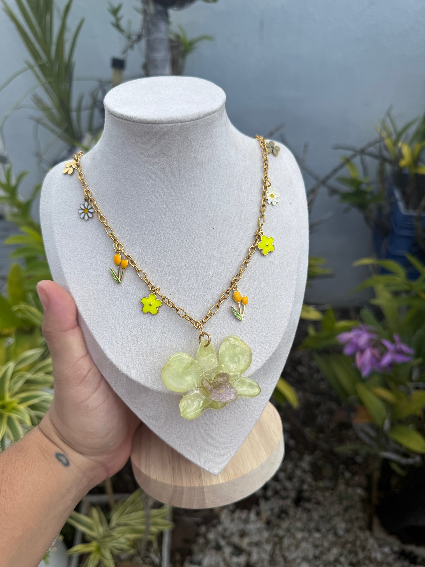 Dendrobium Orchid charm necklace