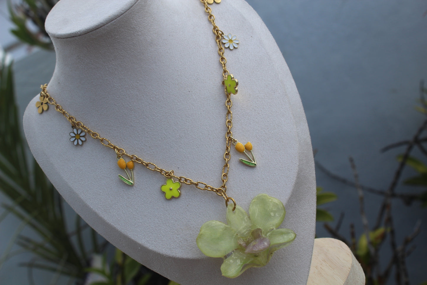 Dendrobium Orchid charm necklace