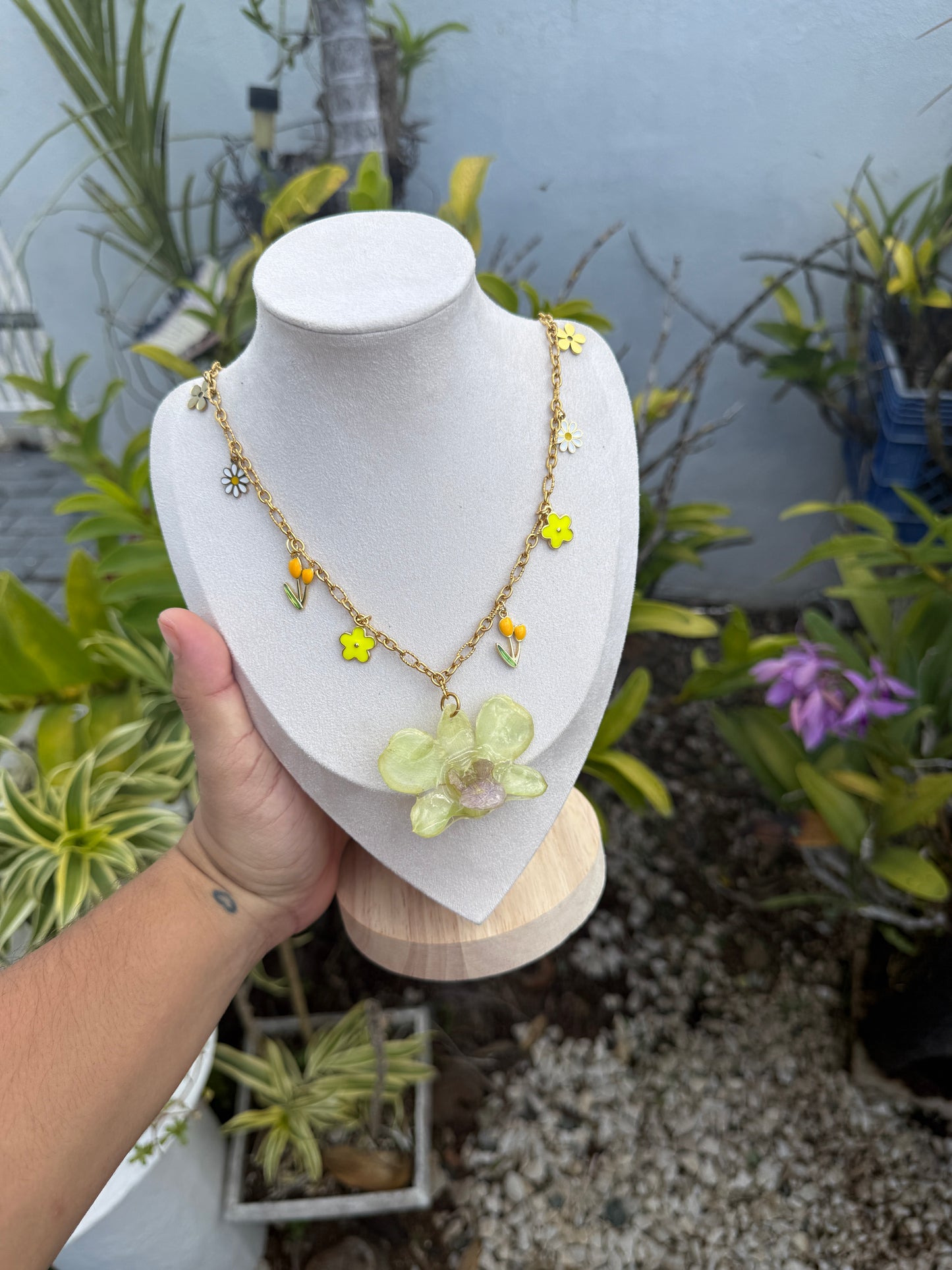 Dendrobium Orchid charm necklace
