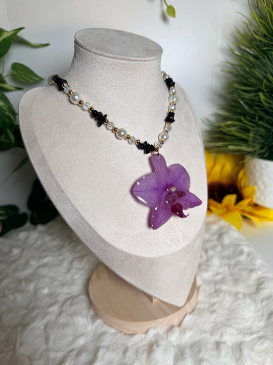 Midnight Violet Orchid Necklace