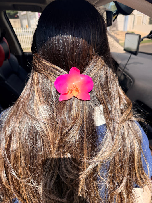 Pink/ yellow Orchid Hair clip