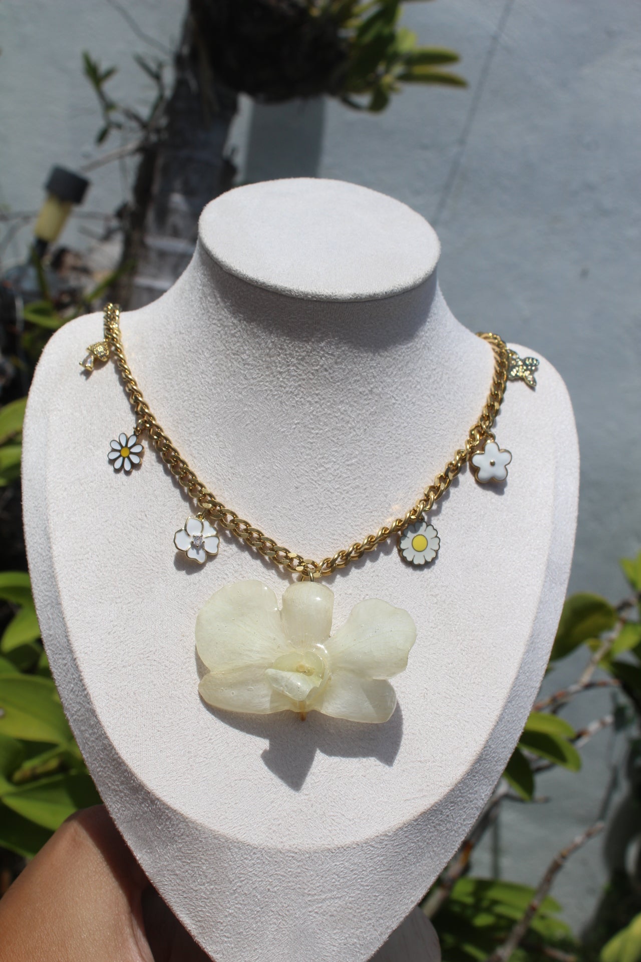 White Orchid charm necklace