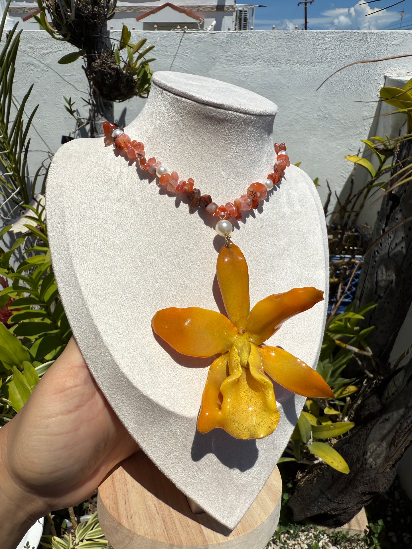 Orange Cattleya necklace