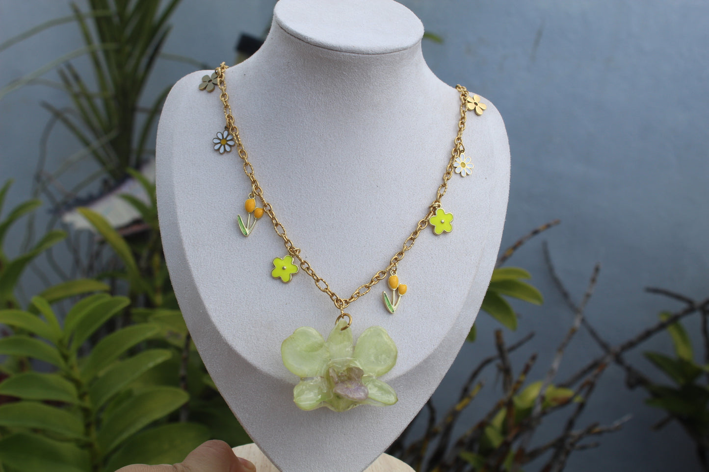 Dendrobium Orchid charm necklace
