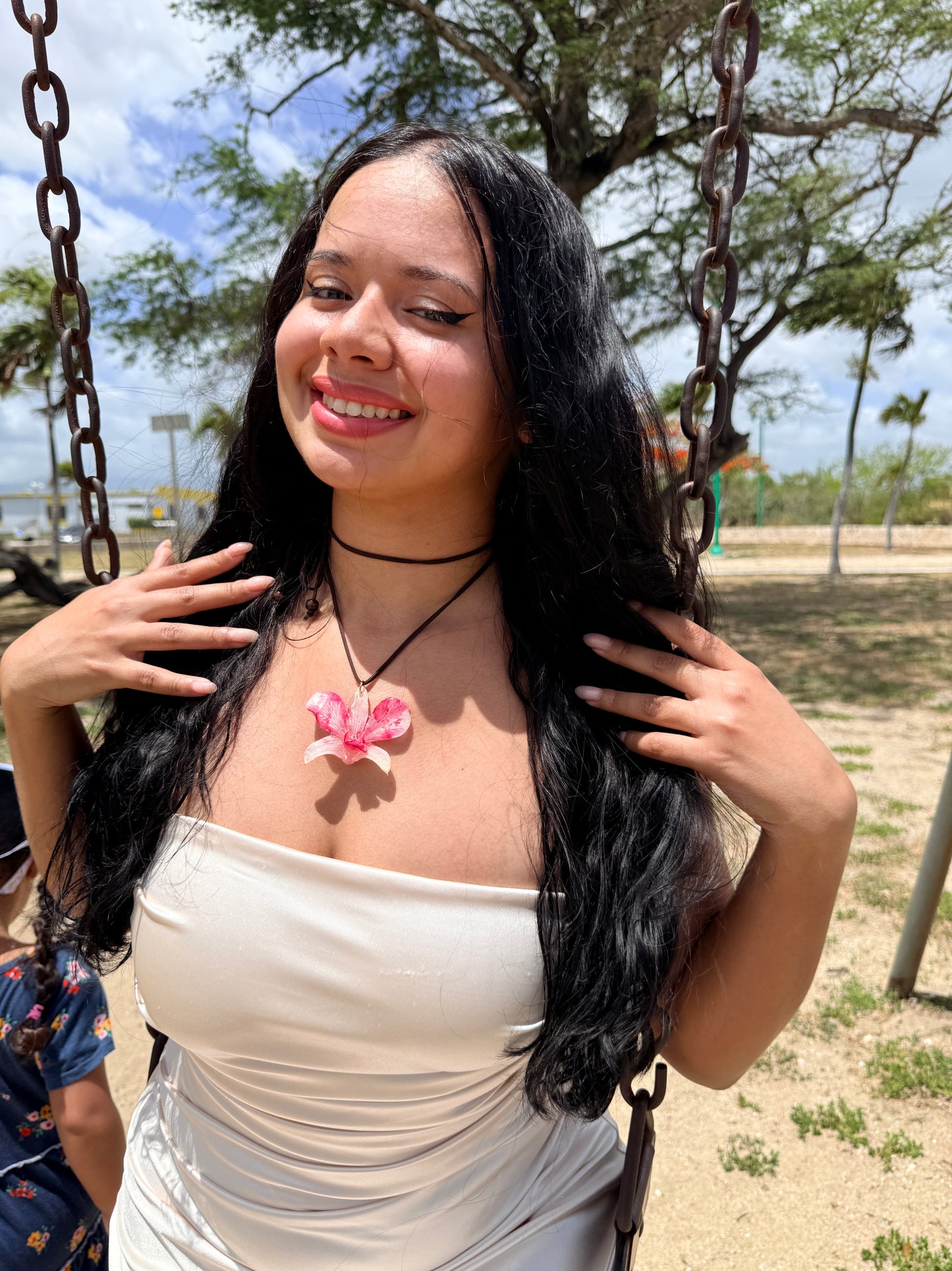 Red Dendrobium Blush Leather Choker