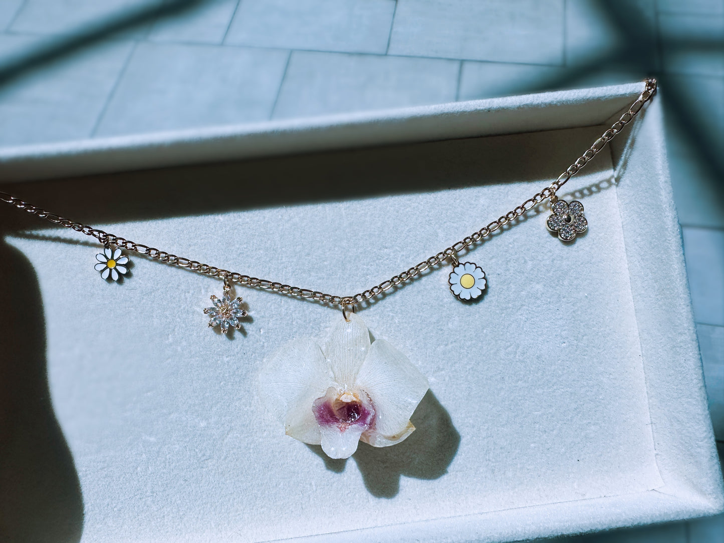 White Orchid Charm necklace