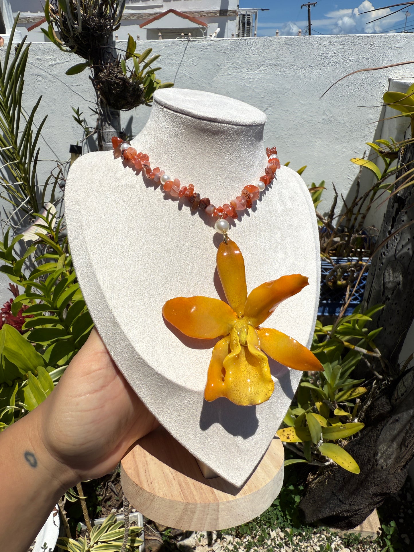 Orange Cattleya necklace