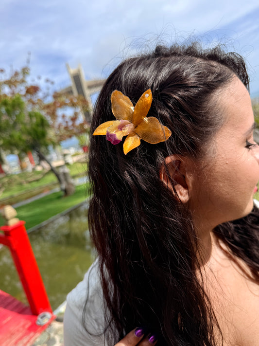 Golden Cattleya 2-in-1 Necklace & Hair Clip