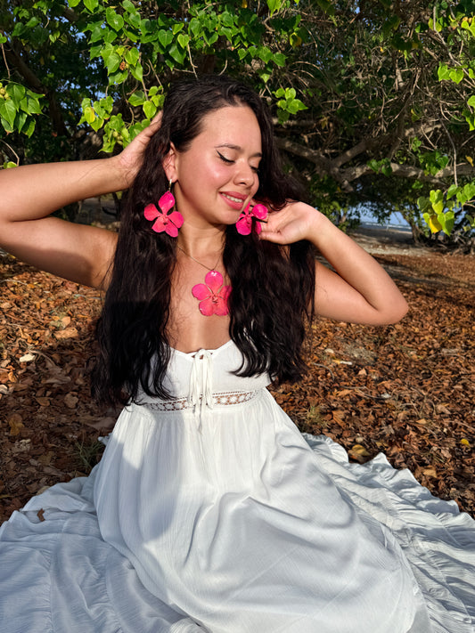 Pink orchid Vanda set ( aretes + cadena)