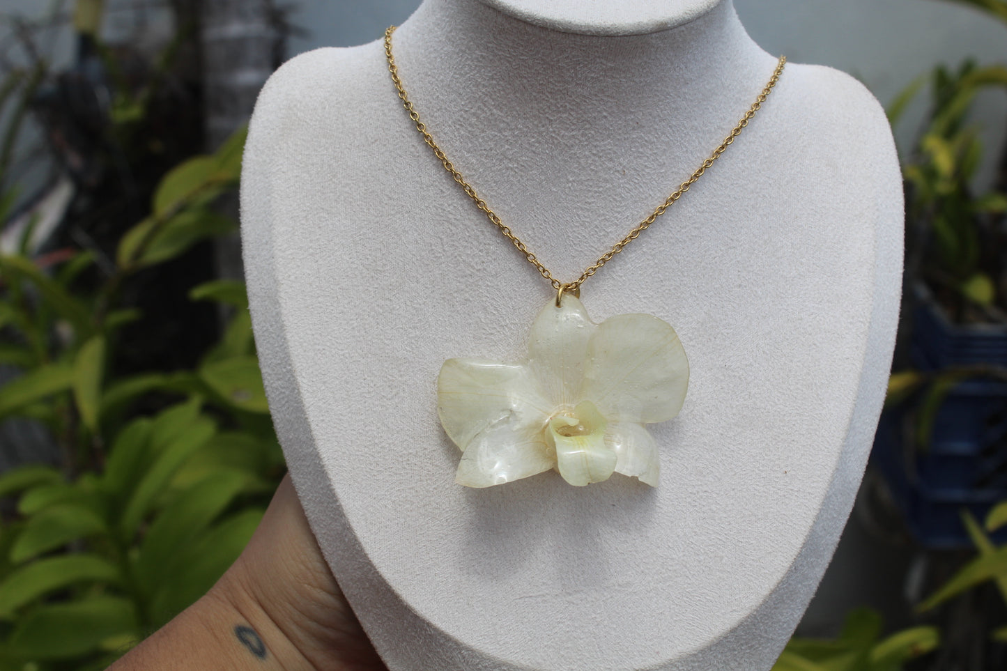 White Dendrobium Orchid necklace