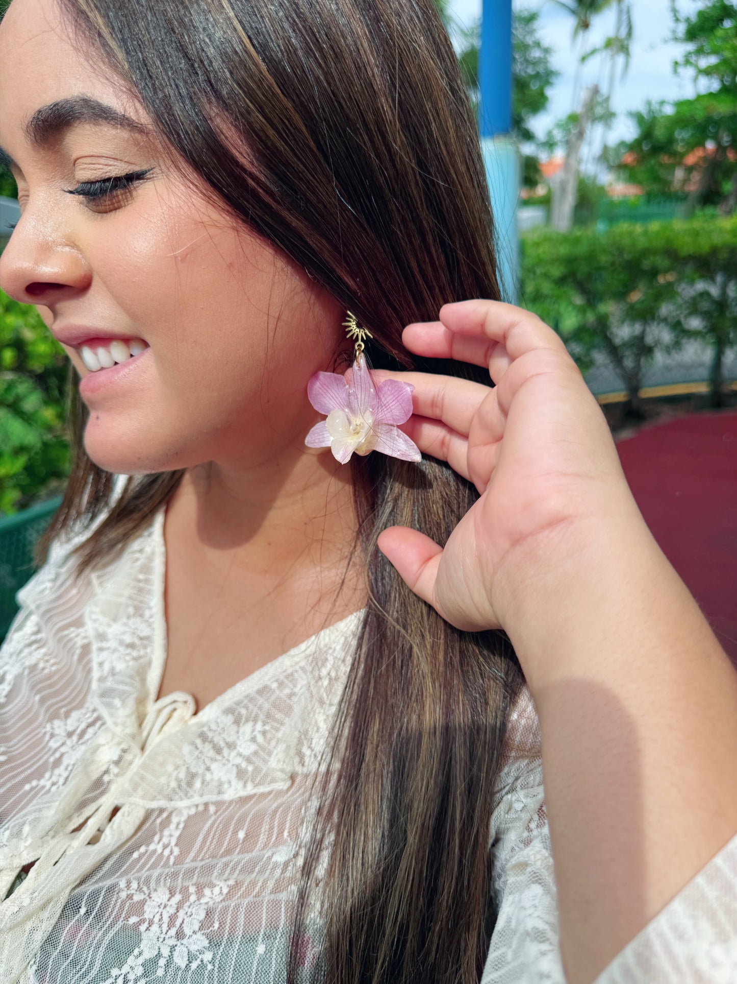 Dendrobium line Orchid earings