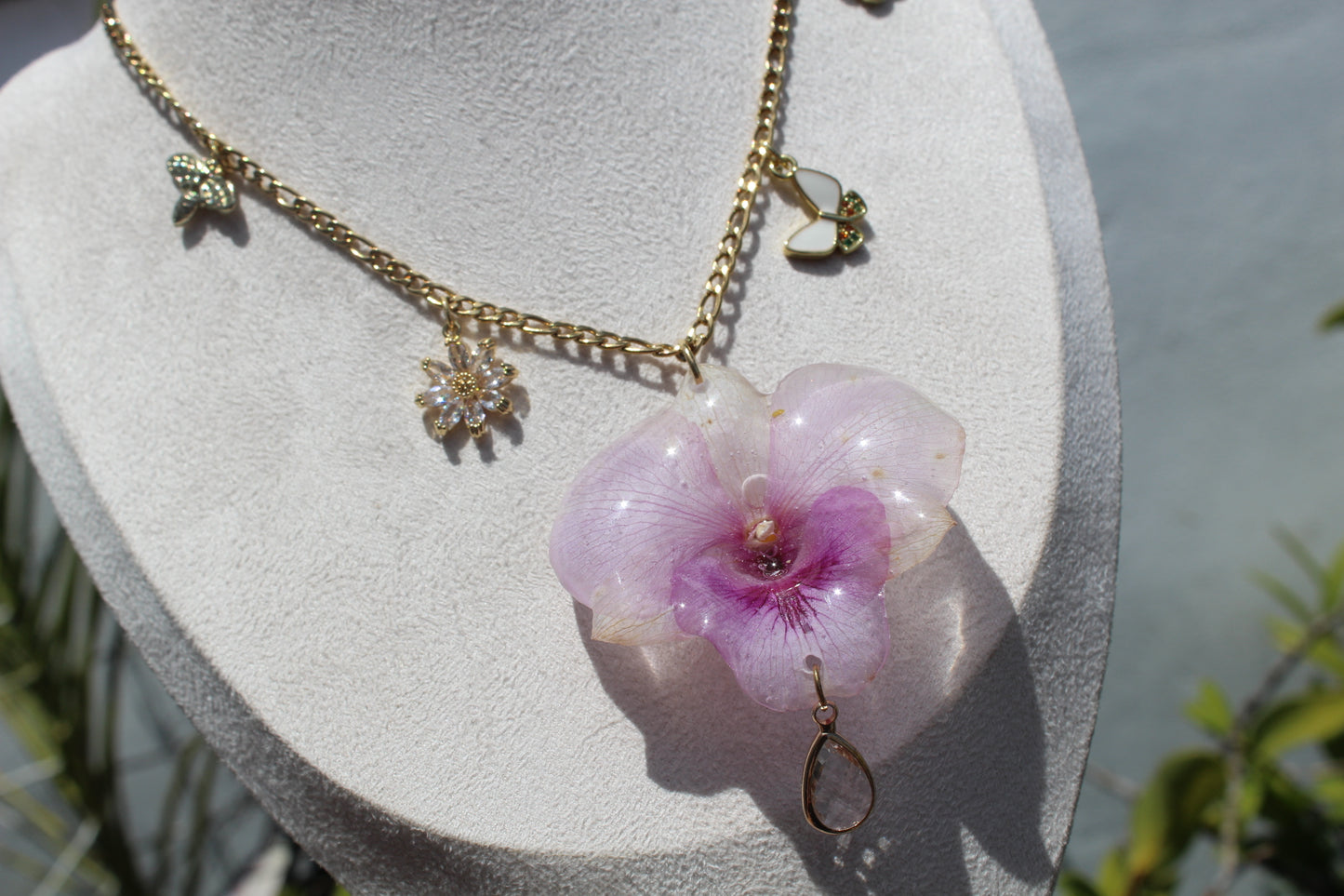 Dendrobium Orchid Purple charm necklace