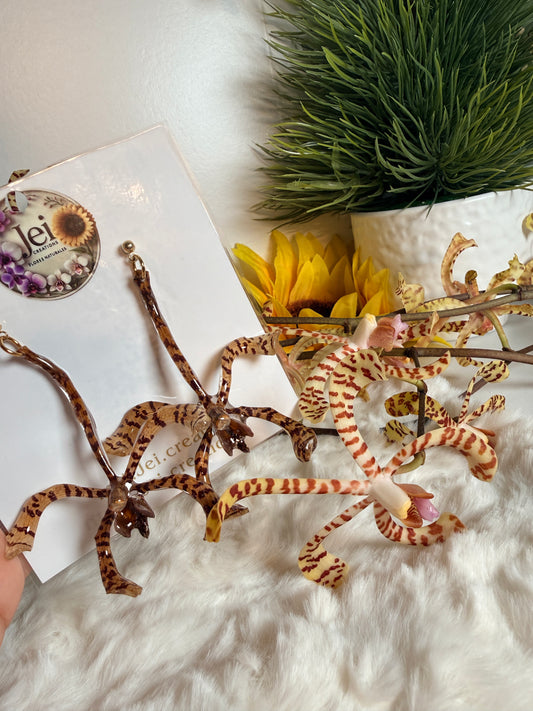 Animal print spider Orchid earings