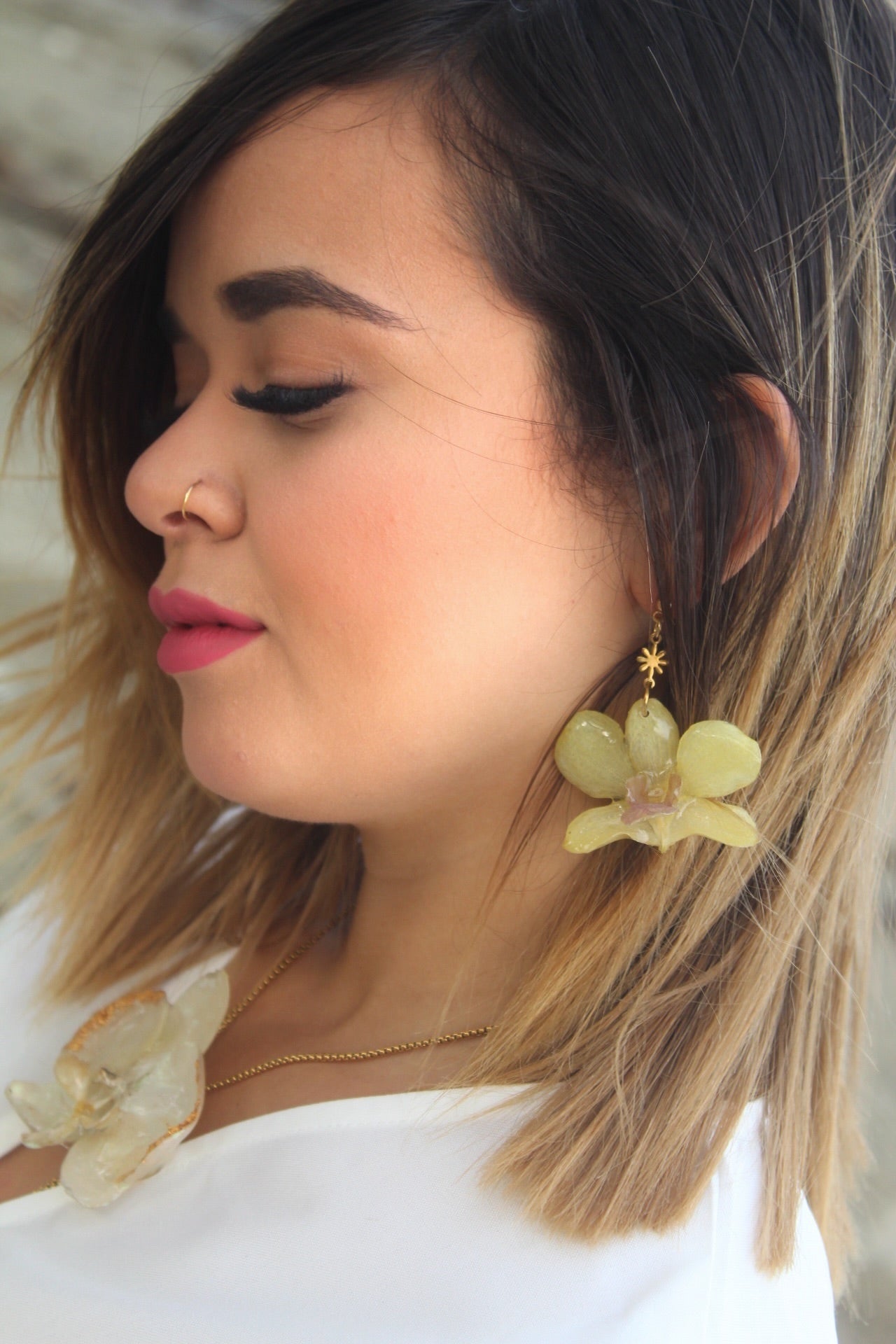 Baby yellow Orchid earings
