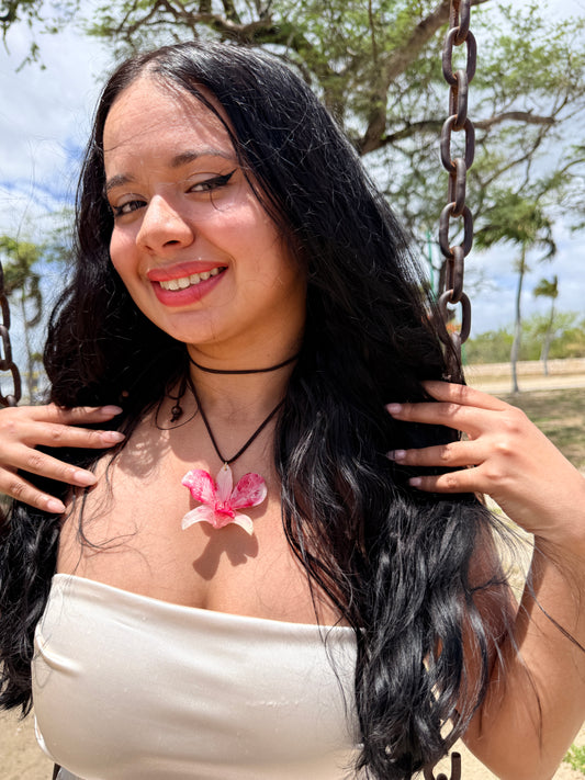 Red Dendrobium Blush Leather Choker