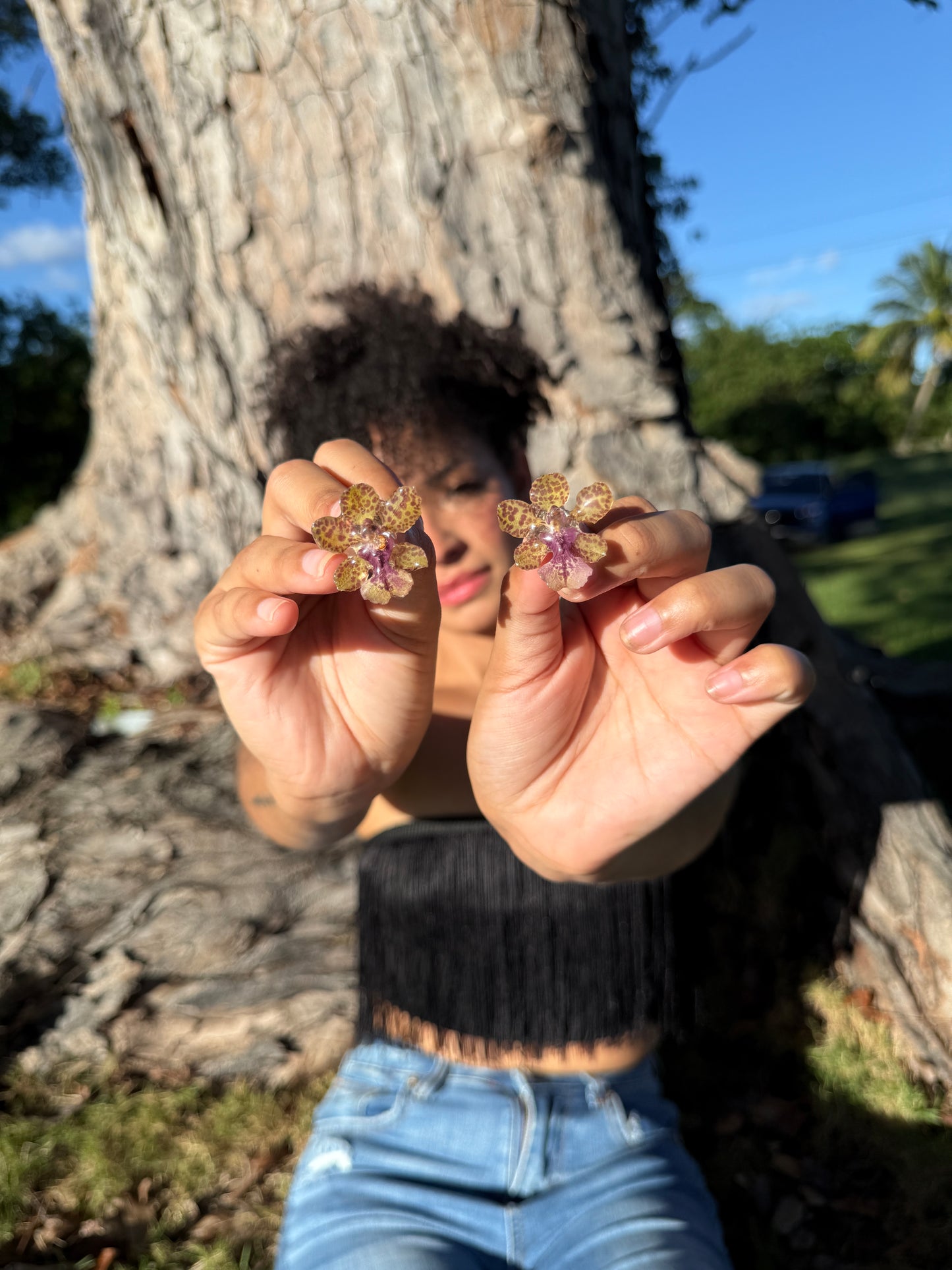 Extra baby animal print oncidium Orchid stud